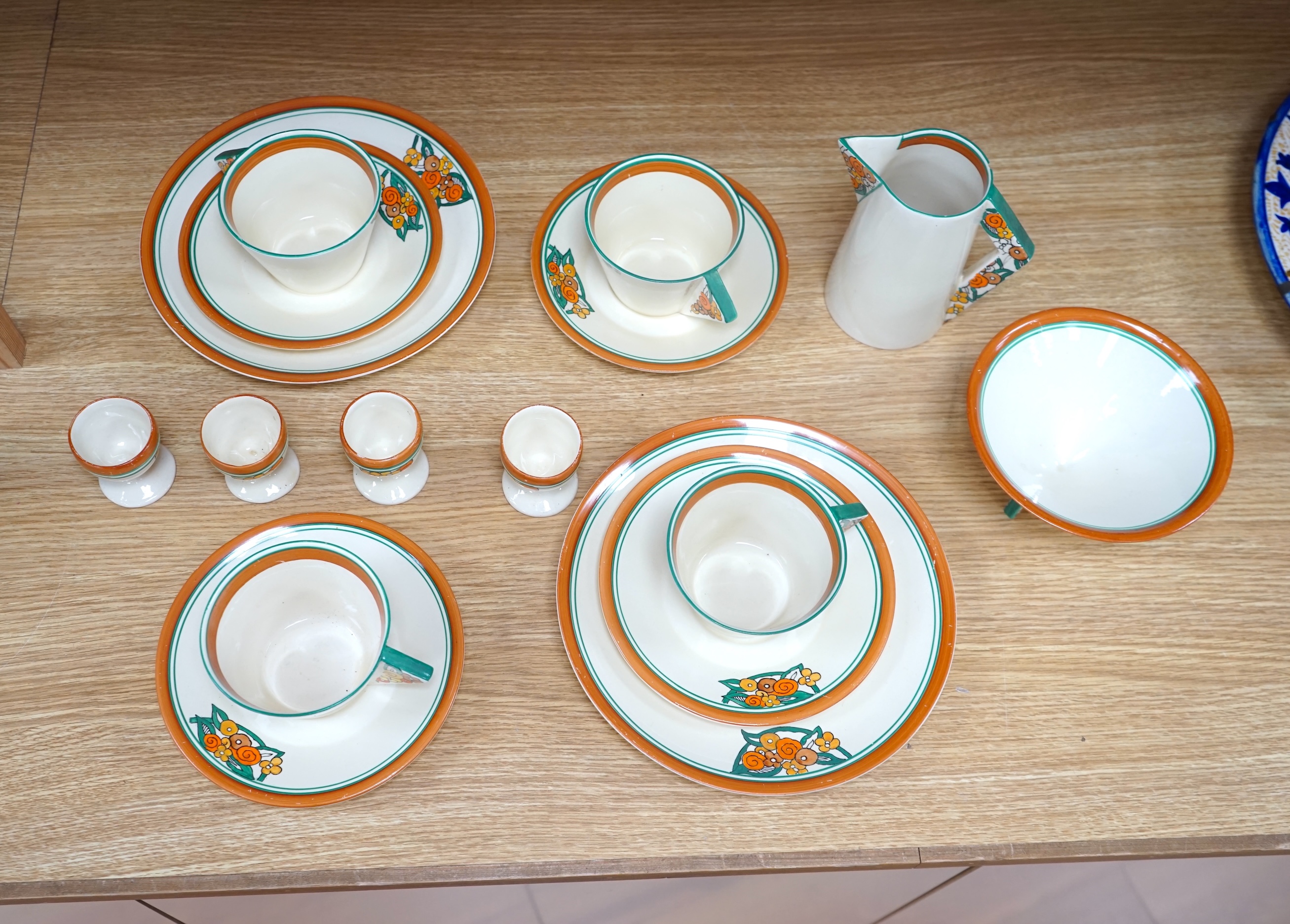 A Clarice Cliff part teaset, 1930's. Condition - fair to good